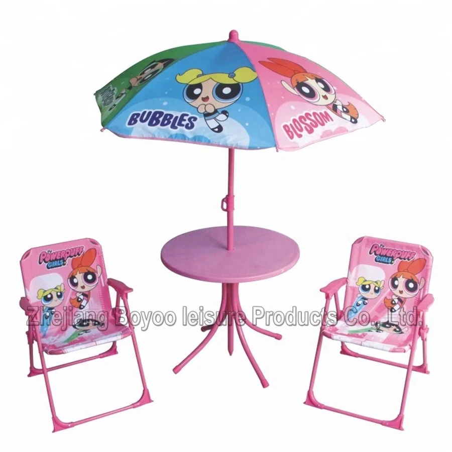 Popular Kids Outdoor Use plain colour portable folding table and chair garden patio set for kids