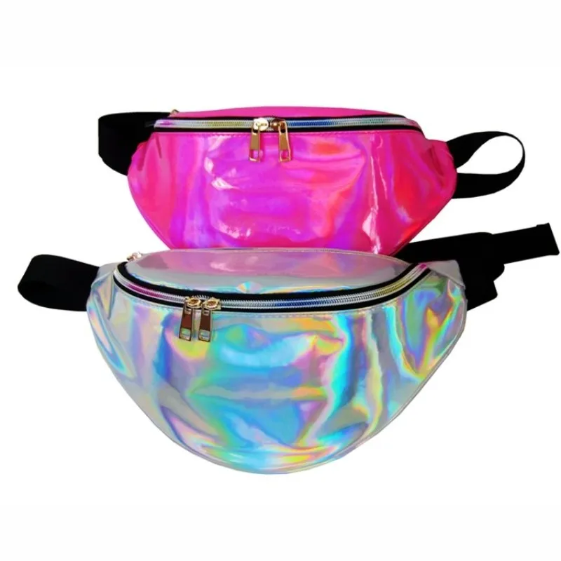 wholesale girl transparent waist bag neon laser holographic glitter pvc clear fanny pack