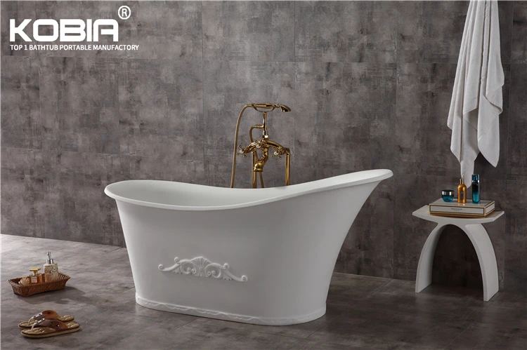 Antique Bath tub Shaped Backrest White Stand Alone Solid Surface Stone Resin roll top bath Bathtub