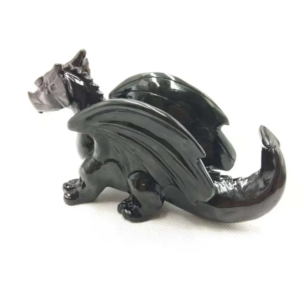 Natural Hand Carved Polished Obsidian Dragon For Decorate