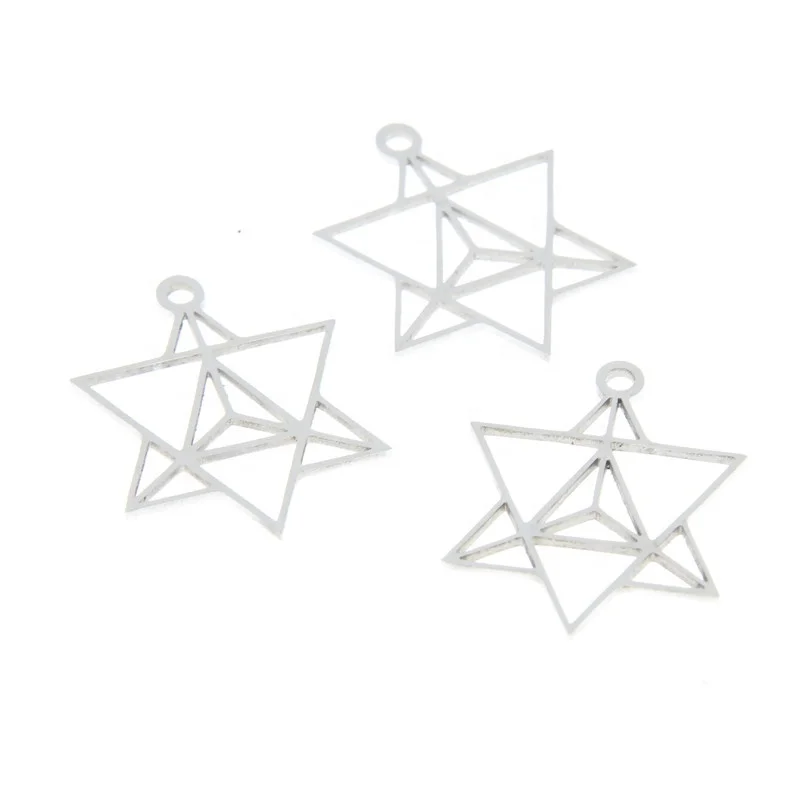 Stainless Steel Merkaba Charm: Merkabah Kabbalah Emblem Sulfur Sign Sigil Charm Pendant (27x21mm)