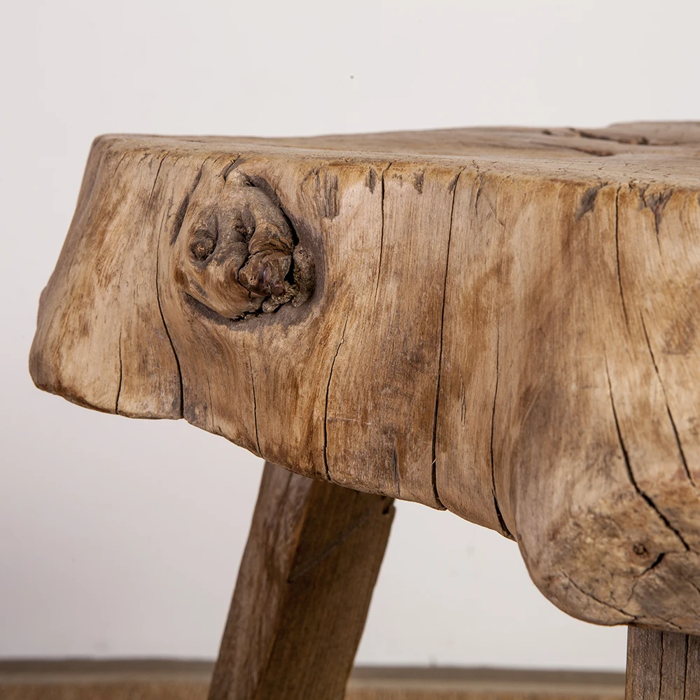 
antique vintage chinese reclaimed wooden design rustic round wood stool 