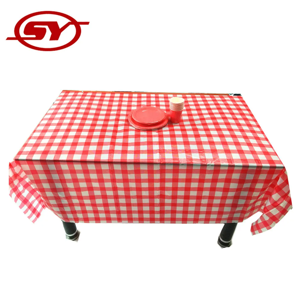 
custom disposable red printed plaid tablecloth 
