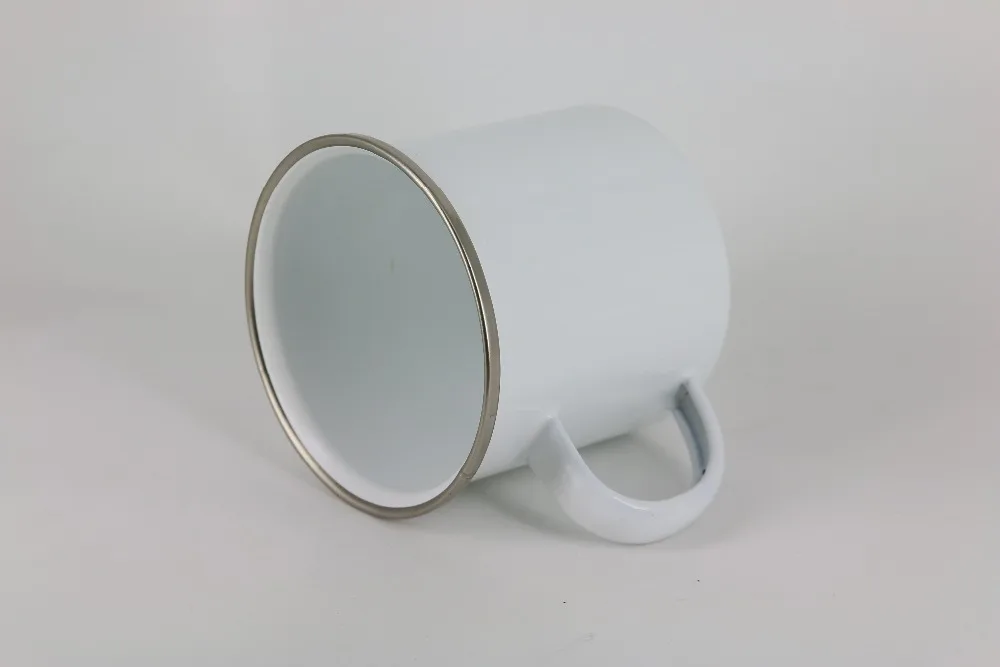 12 oz Sublimation Coated Mug Fine Enamel Cup with Silver Rim Outdoor Camping Mug