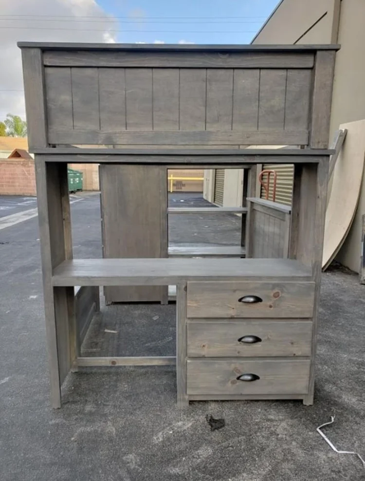 low and modern wooden loft bed with desk in amazon for sale