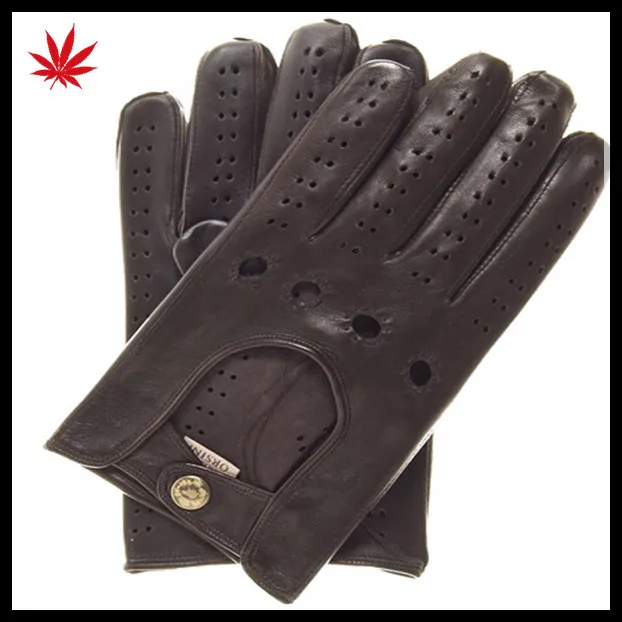 mens short fashion black leather glove with golden zipper