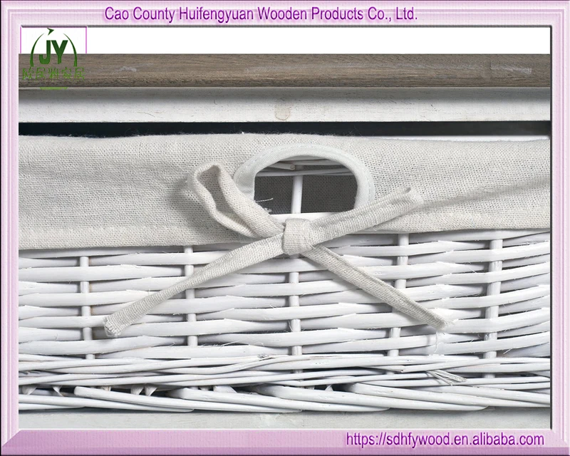 Wooden Drawer Cabinet Bedside Units Storage Willow Basket Wicker Chest white and brown