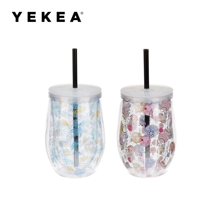 Custom Insert 10oz Double Wall Glitter Plastic Wine Glass Tumbler