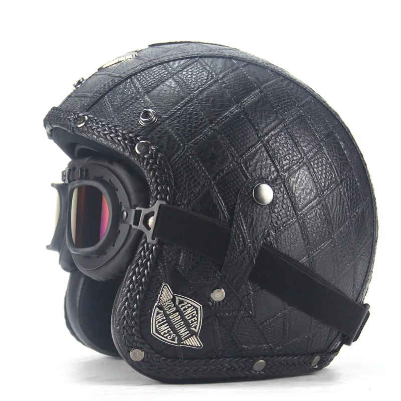 High quality PU leather casco moto retro with goggles