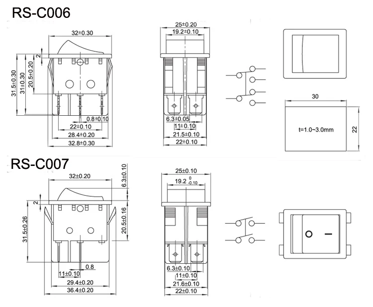 RS-C006 16A 250VAC t85 cqc round shape electrical rocker switch