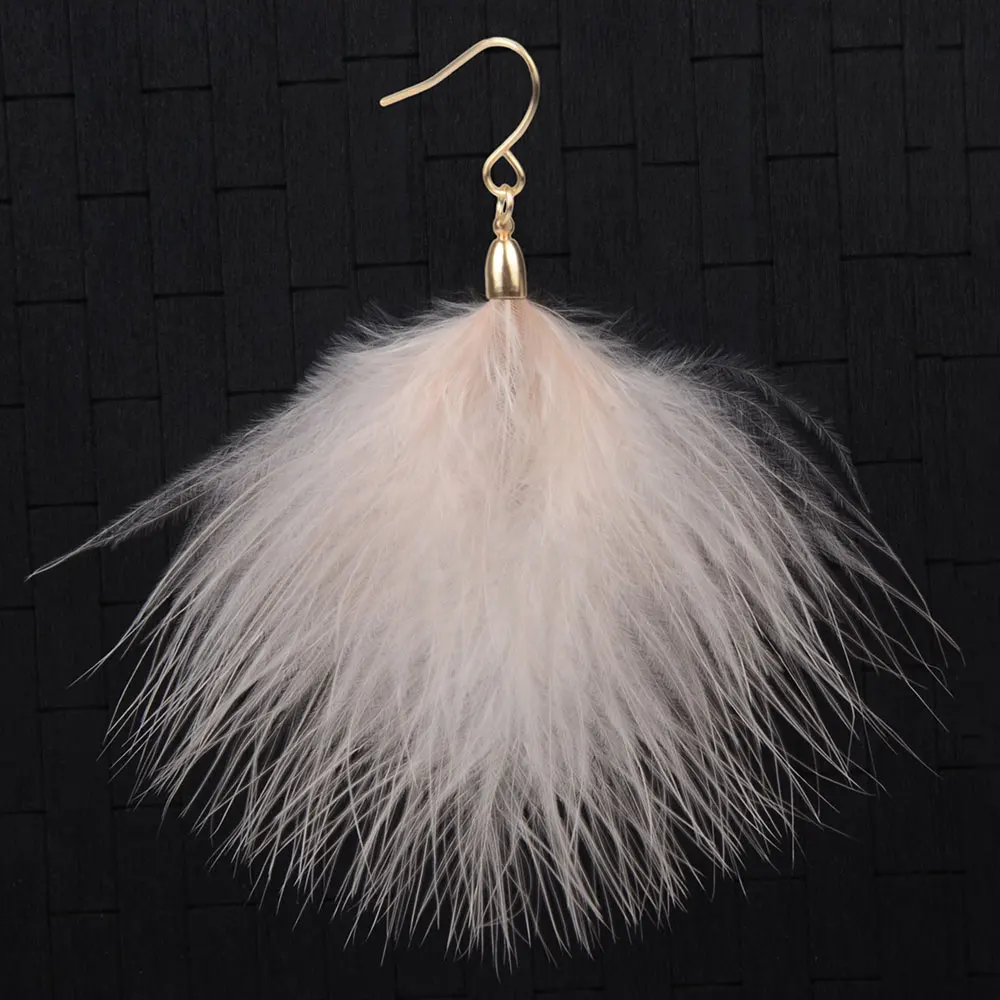 Handmade Lovely Turkey Feather Earrings Bohemian Bead Big Wedding Earrings Jewelry For female Gift