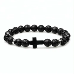 Fashion Acrylic Cross Turquoise Stones Agate Lava Stone Beaded Bracelet for women men