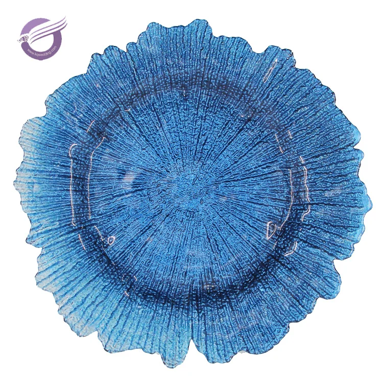 PZ29000 turquoise solstice sea sponge reef glass cheap charger plates wholesale canada