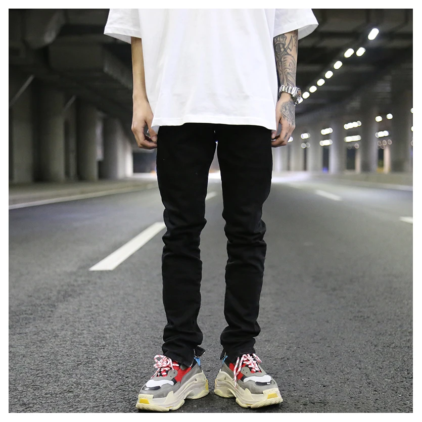 OEM  cheap wholesale men stock dropshipping no hole plain black jeans