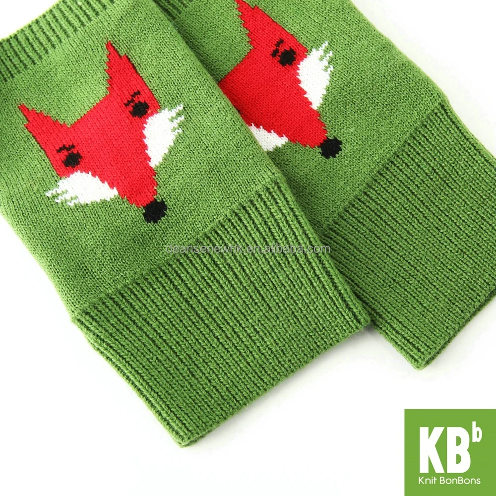Cute Customize 100% Acrylic Winter Adult Knit Fox Pattern Fingerless knit mittens oversleeve