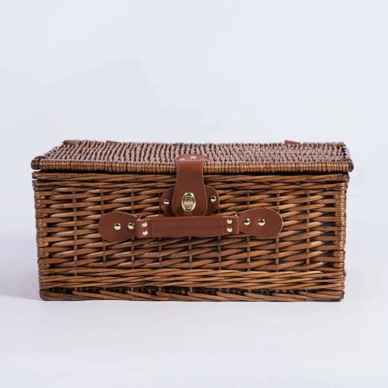 Fancy Lining Cloth Weaving Willow Rattan Square Box Food Storage Suitcase Beach Picnic Wicker Hanging Fruit Baskets In Bulk