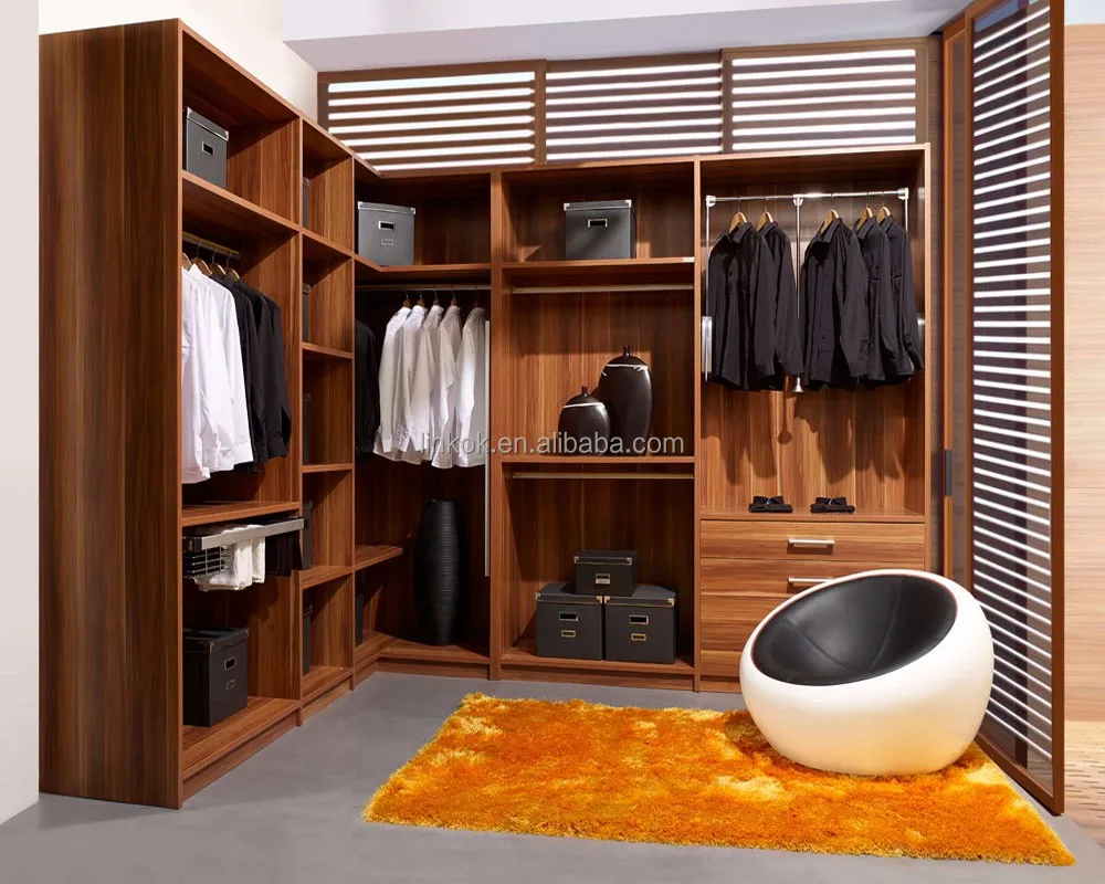 U shaped walk in cabinet for clothes with dressing table design