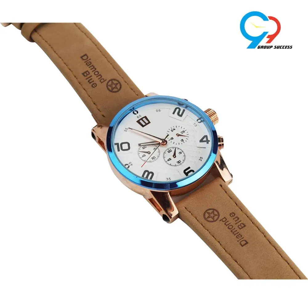 Rose gold plated genuine leather strap watch Japan Miyota man watch