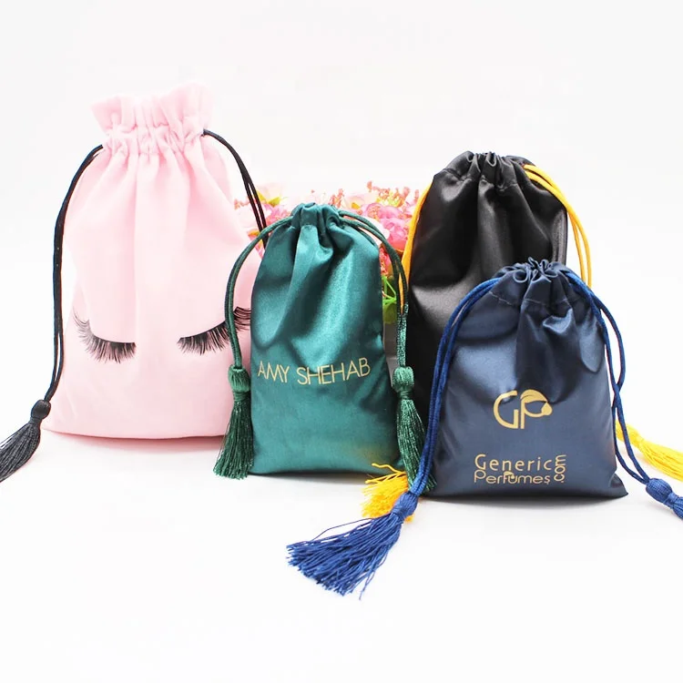 Персонализированная черная Розовая атласная Подарочная пыль, парик, сумка для ювелирных изделий с логотипом