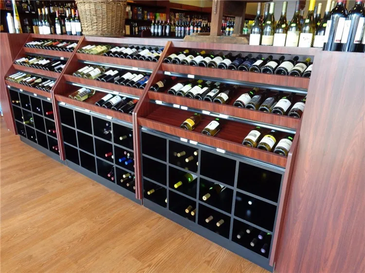 Customized Manufacturer Wooden Commercial Wine Rack Display Stand Liquor Store Decoration