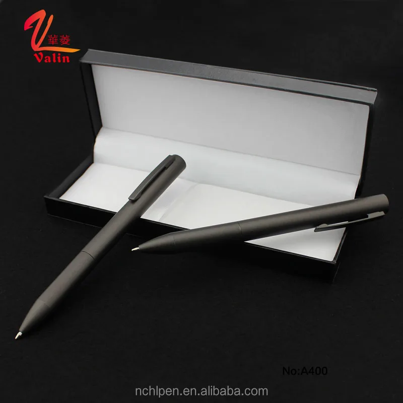 New good quality dark grey color print company logo metal ballpoint pen with gift box