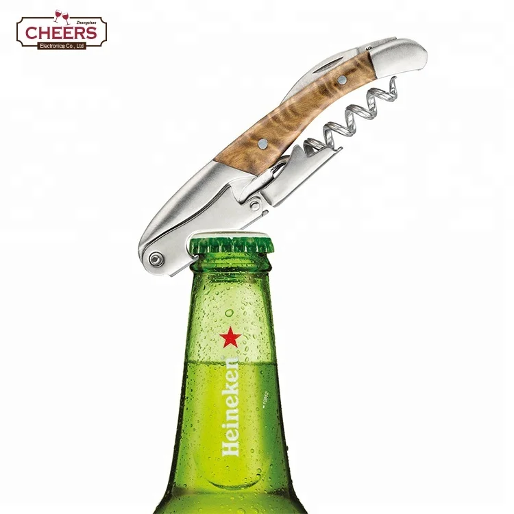 Professional Wine Opener, Natural Rosewood All-in-one Waiters Corkscrew, Bottle Opener and Foil Cutter