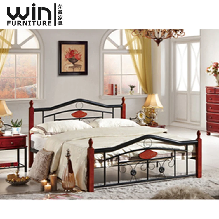 
Foshan Wooden Metal Bed Frame Design Modern Hostel Apartment All Size Iron Bed 
