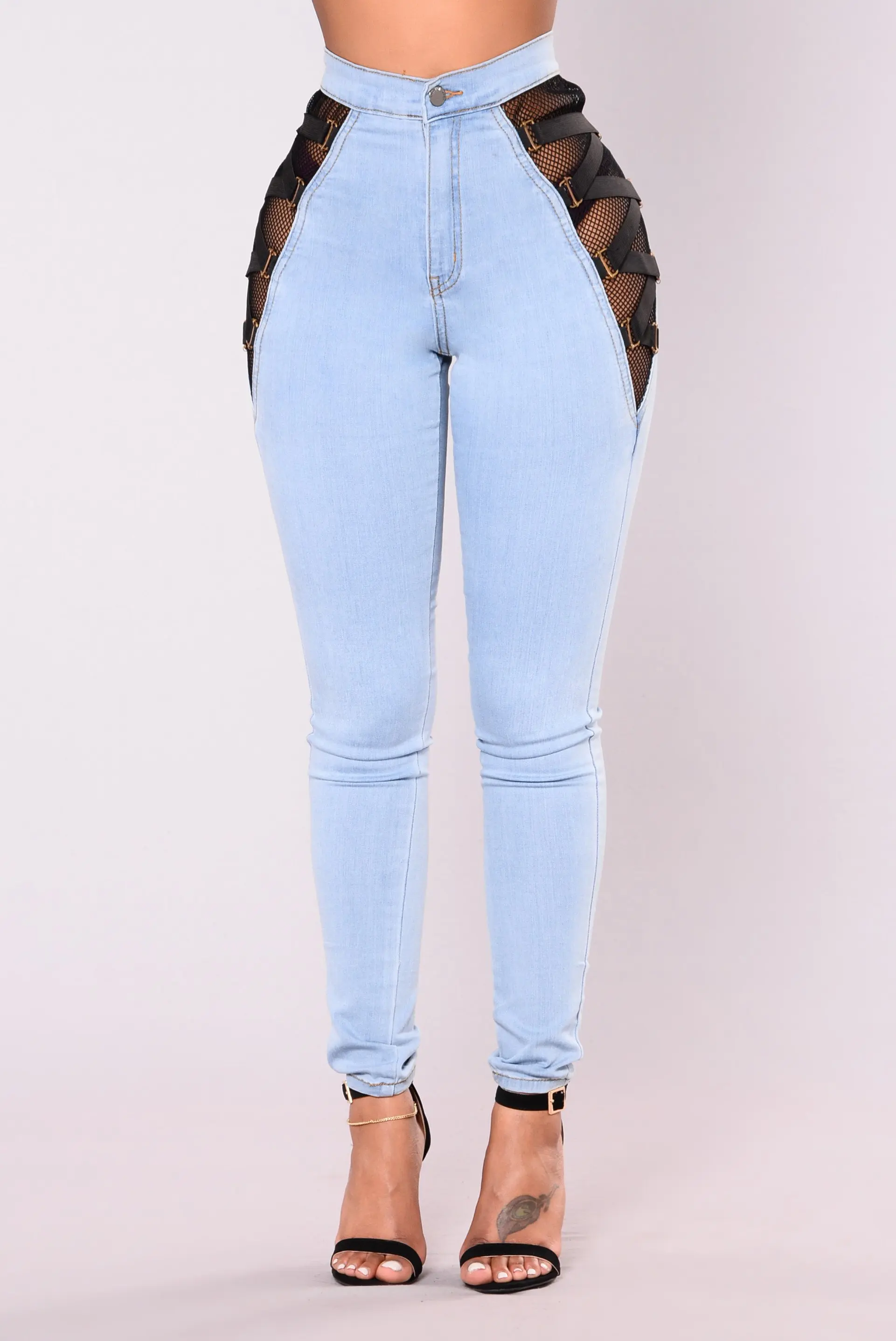 
New Style Mesh Lace High Waist Wholesale Stretch Jeggings Jeans /women jeans denim/womens stretch jeans 