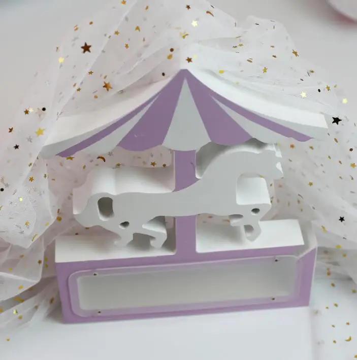 Home Decoration Kids Carousel  Money Box Wooden Clear Birthday Gift Piggy Bank