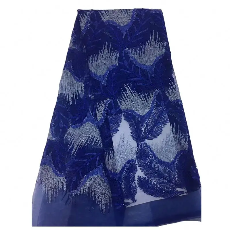 
Королевская Синяя кружевная вышитая ткань тюль вышитая сетчатая ткань 