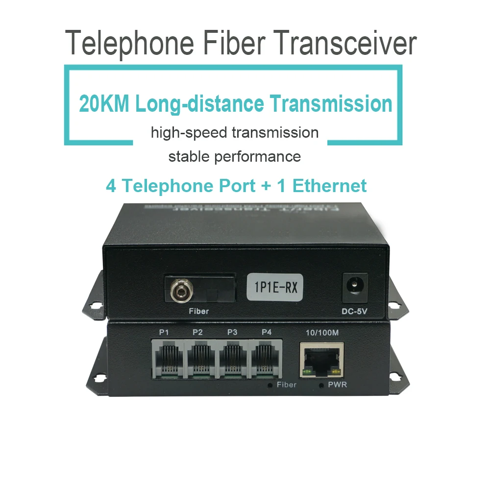 4 channels Telephone and 1 channel Ethernet Optical Fiber transceiver