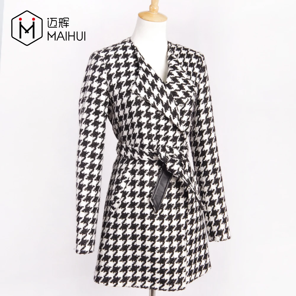Clothes Women Lattice Wool Blend Trench Coat Women Wool Coats