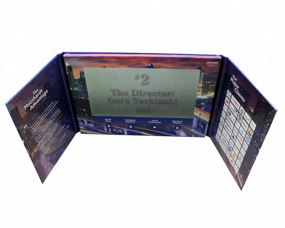 
New Horizontal Open Gate Fold Cover A4 HD Player Hardback 10 Inch Video Brochure 