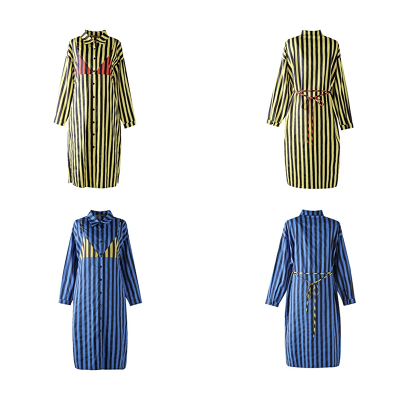 
Maxnegio Apparel Manufacturer Striped Blouse Yellow Cotton Windbreaker Coat 