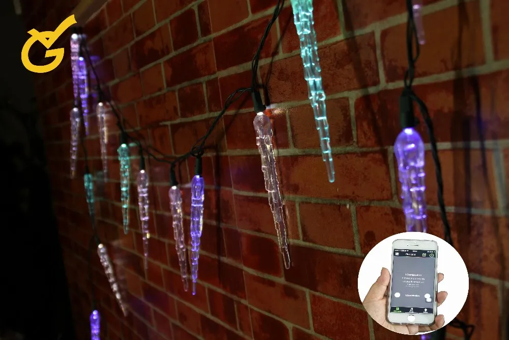200 count smart phone APP Bluetooth controlled light  RGB led icicle string decoration lights