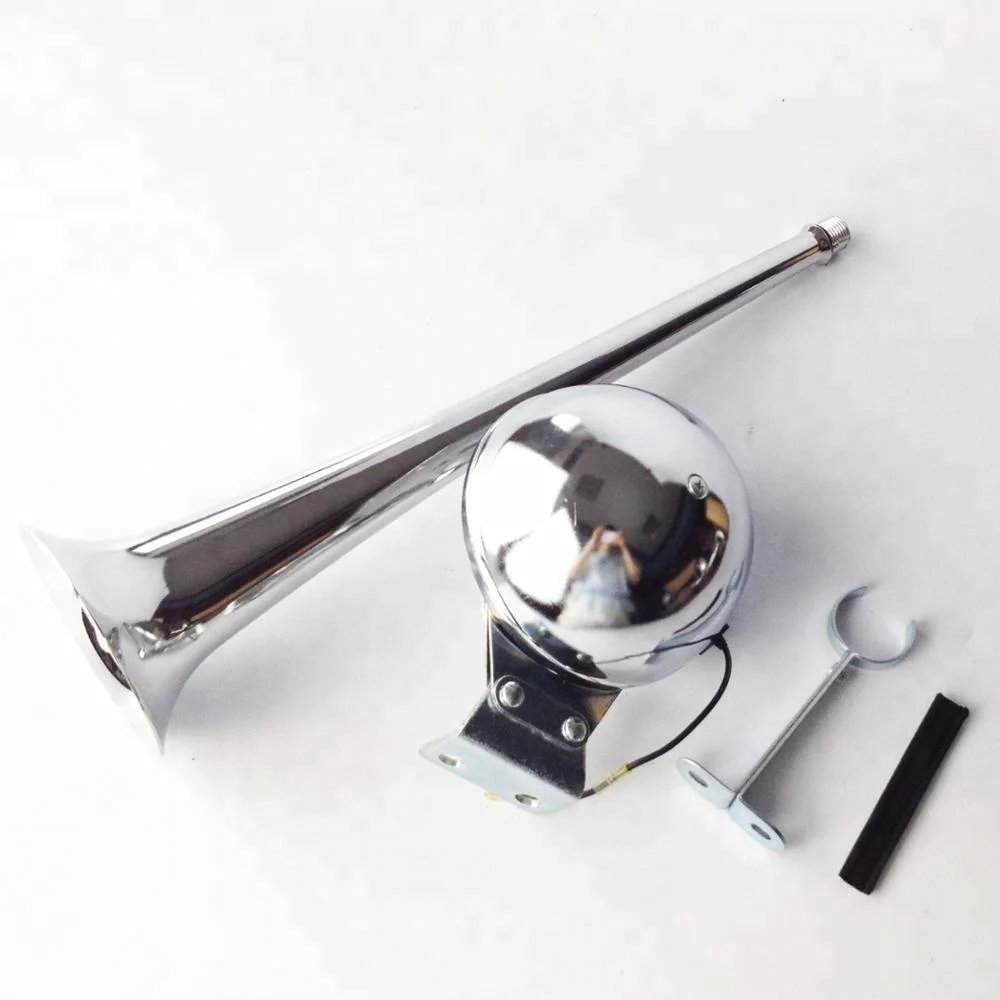 Loud 115dB Powerful Single Stainless Steel Trumpet Marine Electric Train Air Horn for Boats or RV or Trucks Chrome 12V