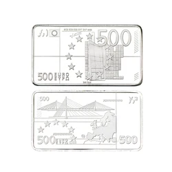 Hot Sale 24K Silver Plated Bar Top Quality Silver Banknote Metal Bars Square 500 Euro Commemorative Bar for Souvenir