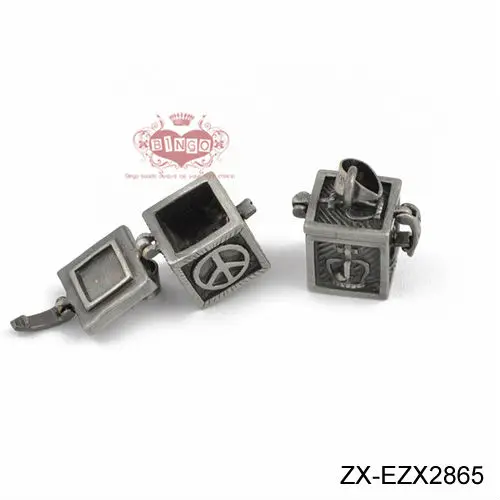 13x13x11mm Antique Silver Vintage 3D Treasure Chest Wish Wishing Box Magic Boxes Inside With Love Charms Pendants