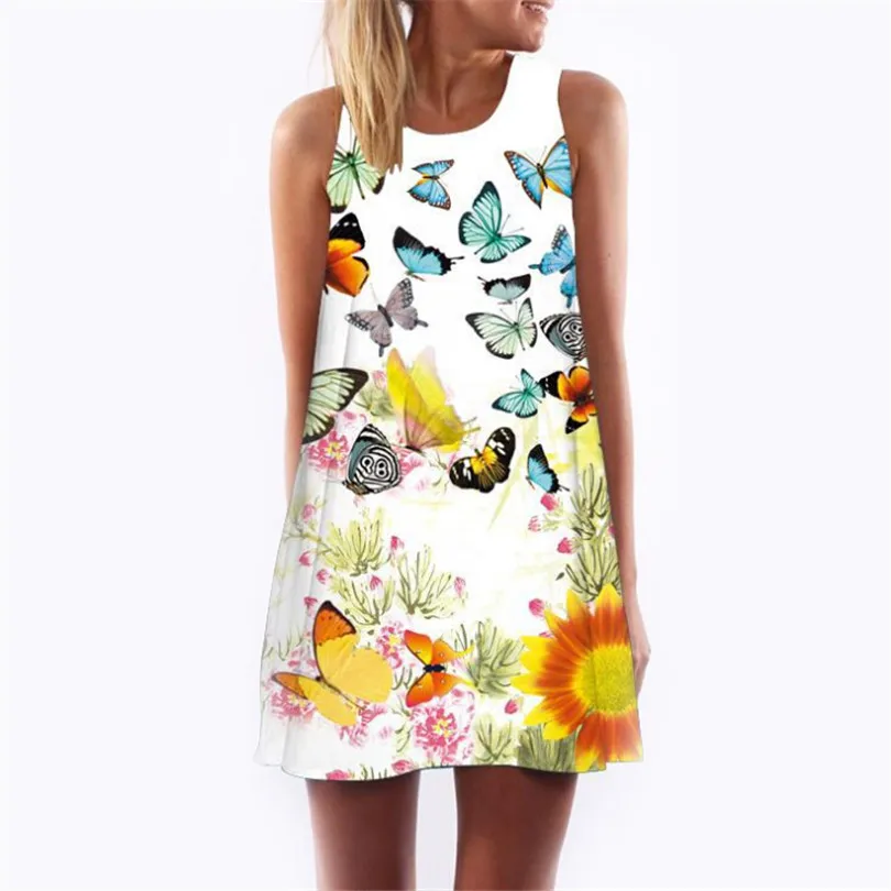 Summer Sleeveless Casual dress brief Girls Fashion Women 3D abstract  print Oil painting short dresses