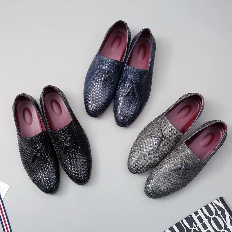 
Woven leather fashion driving shoes red sole men dress shoes 