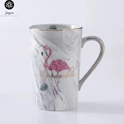 Lovely Cute 3D Flamingo Ceramic Coffee Mug Milk Tea Cup with Funny Lid and Stainless Steel Spoon Novelty Gift