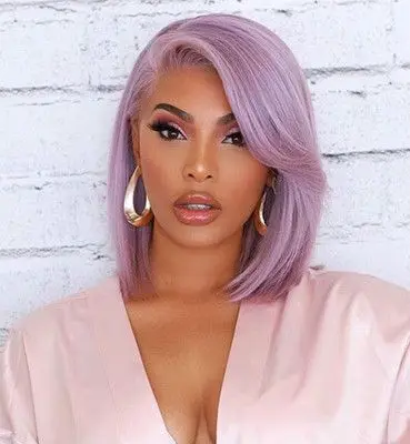 Brazilian Hair Glueless Light Purple Color Short Bob  Wig New Style Virgin Human Hair Wig 13X4 Lace Front Wig