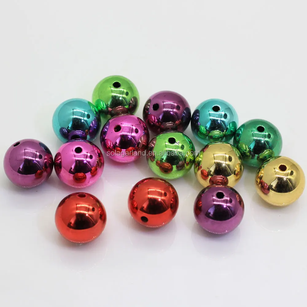 Cheap Price Loose 20mm UV Metallic Shiny Finish DIY Chunky Acrylic  Gum Spacer Beads Acrylic Gumball Balls with 2.5MM Hole
