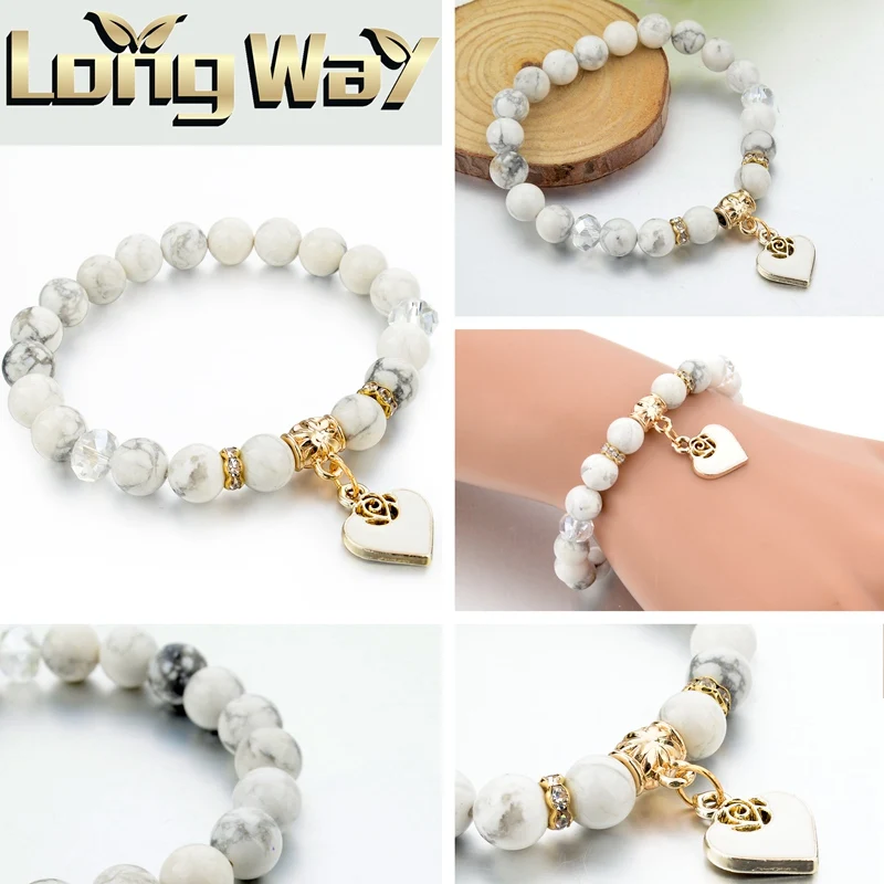 Natural White Howlite Marble Stone Beaded Women Bracelets, Beads Bracelet, Stone Bracelet