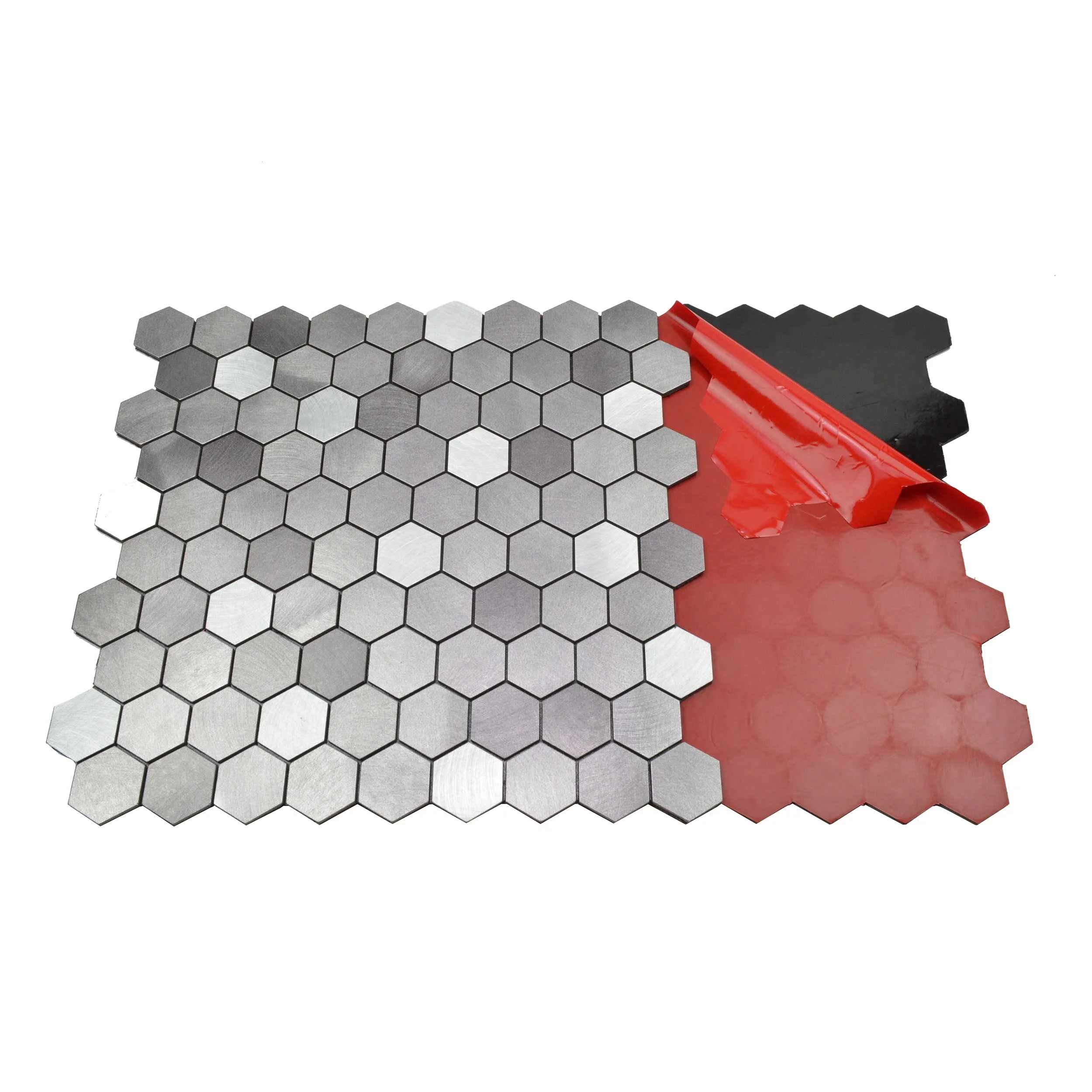 Ready to ship hexagon self adhesive aluminium mosaic wall tile in gray