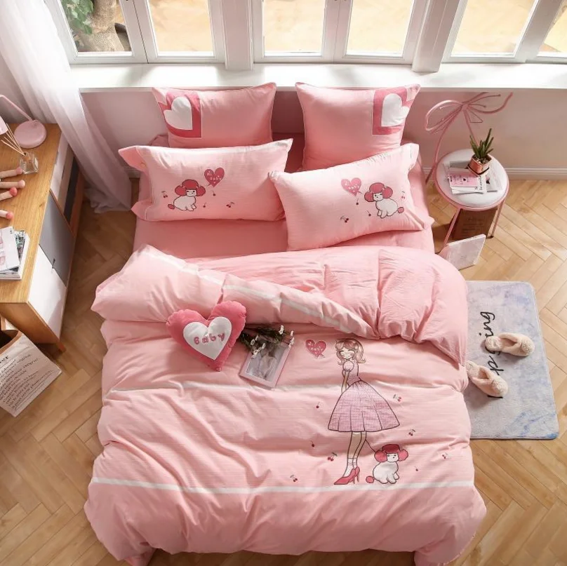 
Lovely Cartoon design with Embroidery Bear, Kids Twin Bedding Duvet Cover Sets, Cotton 100 Percent for baby crib 