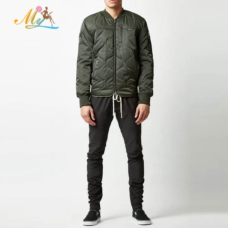 Oval Quilted Bomber Jacket men wholesale Solid color Zippered chest pocket Zipper front for men winter puff down puffer jackets