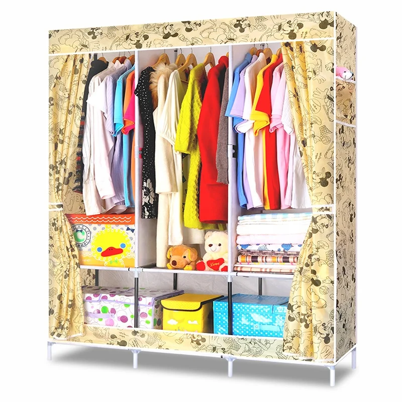 
Popular colorful non-woven fabric cover cheap metal wardrobe 