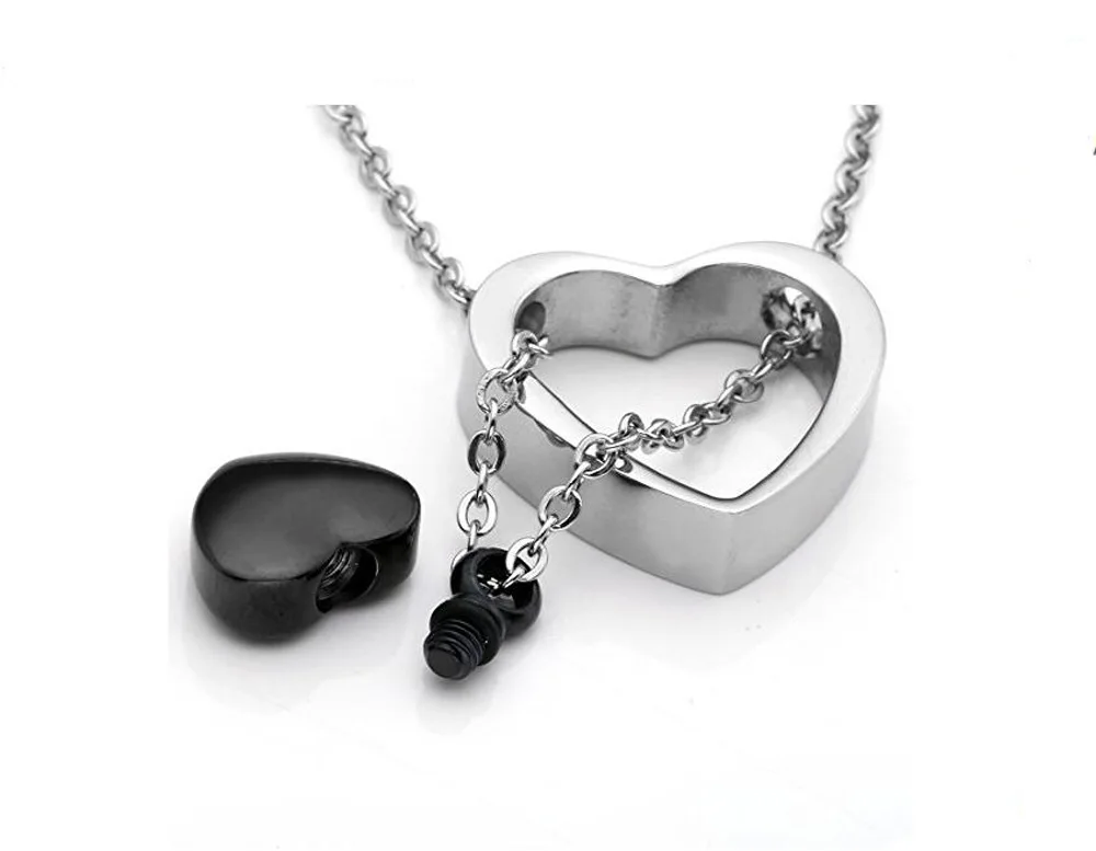 Keepsake Necklace Double Heart Stainless Steel Urn Pendant Cremation Ashes Elegant Memorial Jewelry