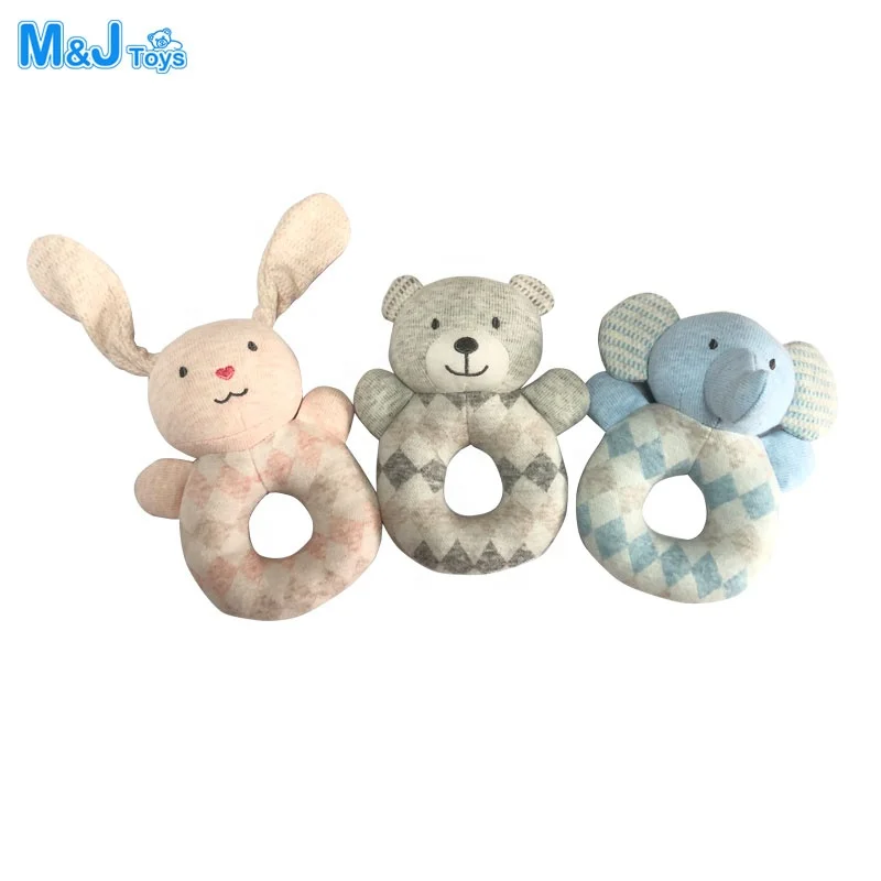 eco-friendly pure cotton baby multi textured rattle toy rabbit rattle toys